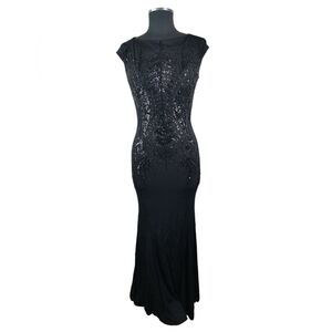 David Meister Women 8 Black Sequin Embellished Evening Gown Formal Sheath Dress